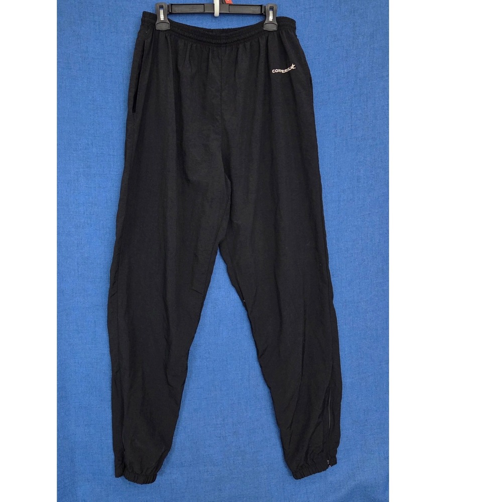 Vintage Converse Track Pants XL Black Nylon Joggers Made USA Ankle Zip 80s 90s